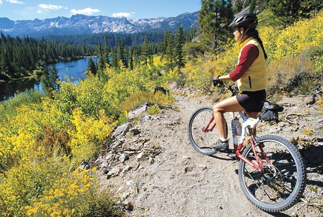 Mammoth Mountain and lakes, mountain biking, resort, summer.